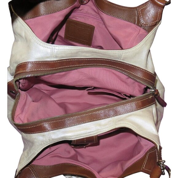 Coach 2010 Soho Lynn Hobo Buckle Bag in Pearlescent White Brown Leather Trim - Picture 7 of 14